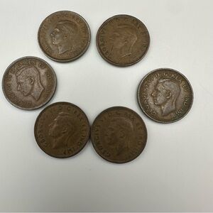 WWII-Era Canadian Penny Set – 6 Coins (1940–1946) – George VI – Vintage Copper
